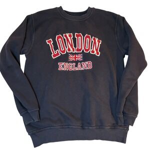 London England Navy Crewneck Embroidered Sweatshirt UK Graphic Pullover Small‎